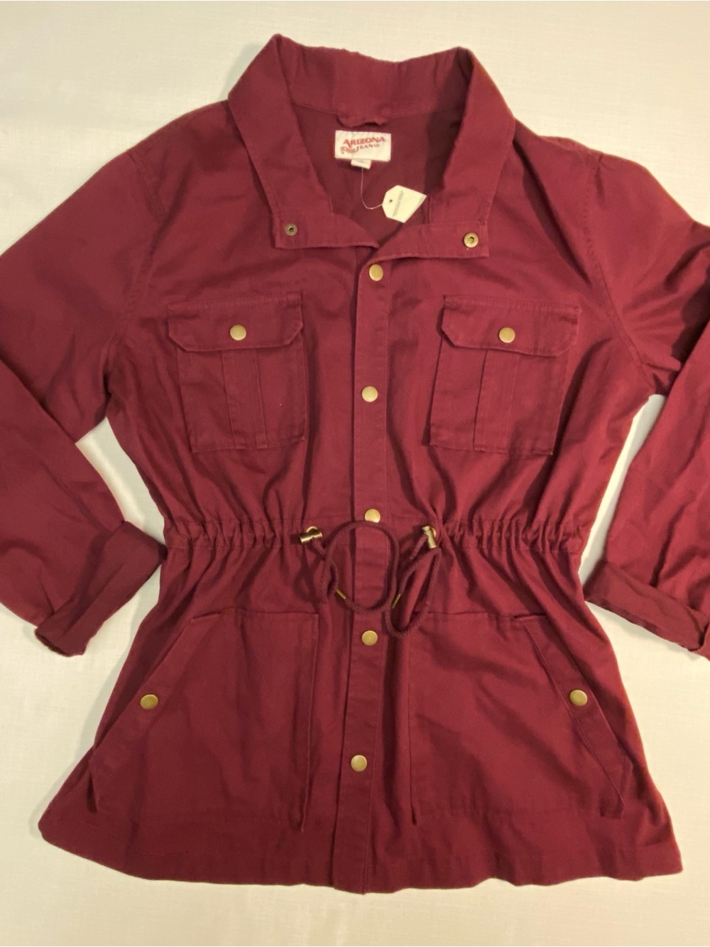 Arizona Jean Company Snap front Burgundy Barn red Utility Anorak Jacket NEW